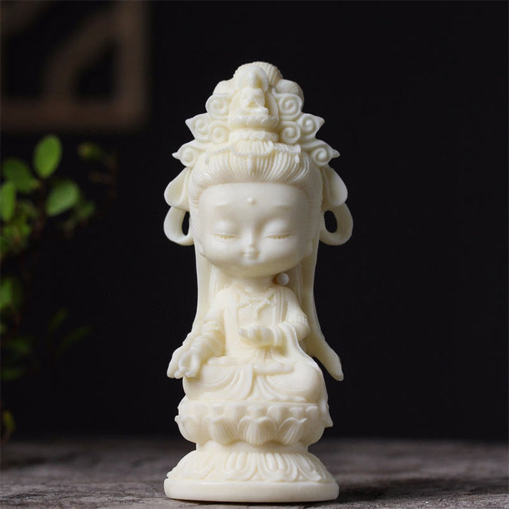 Buddha Stones Mini Avorio Frutta Kwan Yin Avalokitesvara Loto Ricchezza Decorazione Scrivania