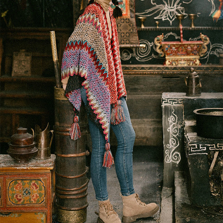 Scialle tibetano Buddha Stones , mantello caldo, sciarpa tibetana con nappe - image 7