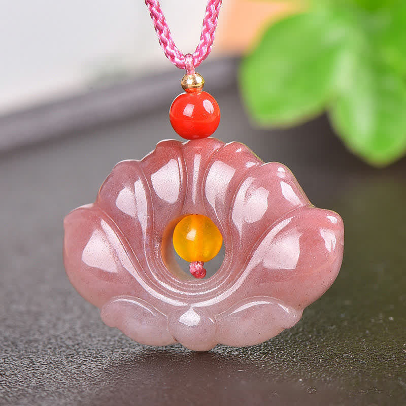 Collana con ciondolo di fiori di loto in giada di seta dorata rosa e ricchezza