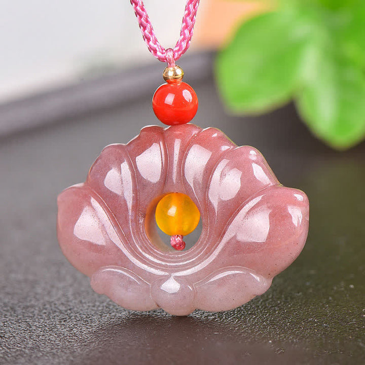 Collana con ciondolo di fiori di loto in giada di seta dorata rosa e ricchezza