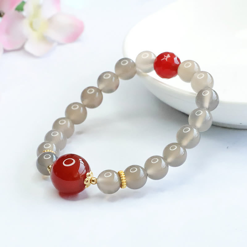 Braccialetto dell'armonia in agata rossa e calcedonio grigio naturale Buddha Stones