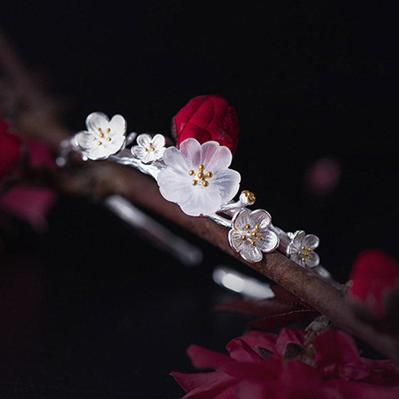 Buddha Stones Braccialetto regolabile con benedizione a forma di fiore di prugna in argento sterling 925 - image 2