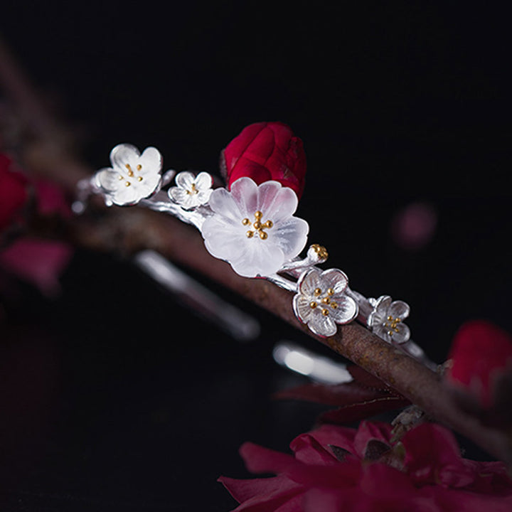 Buddha Stones Braccialetto regolabile con benedizione a forma di fiore di prugna in argento sterling 925 - image 2
