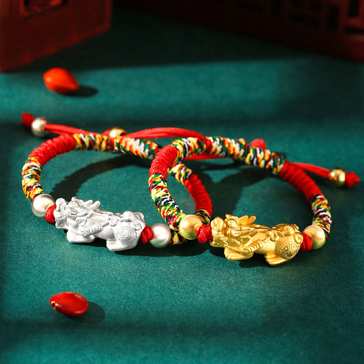 Buddha Stones per bambini in argento sterling 999 PiXiu Wealth King Kong Knot String Braided Kids - image 0