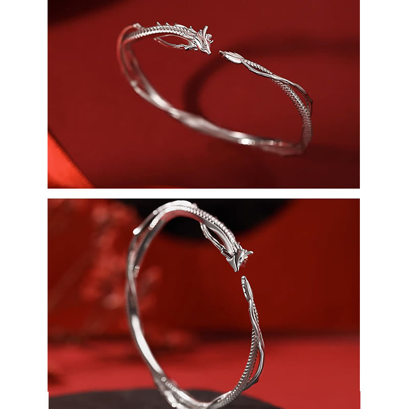 Bracciale rigido in metallo con design dell'anno del drago in argento sterling 925 Buddha Stones