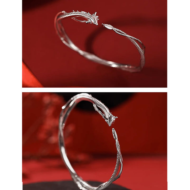 Bracciale rigido in metallo con design dell'anno del drago in argento sterling 925 Buddha Stones