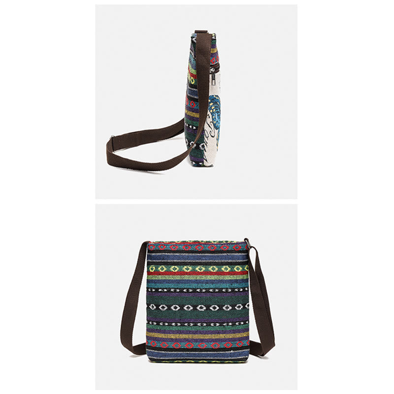 Borsa a tracolla in tela ricamata con elefante e farfalla, motivo Buddha Stones
