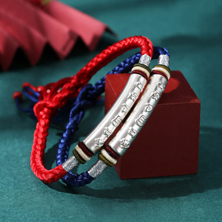 Braccialetto di corda di protezione e forza Om Mani Padme Hum in argento sterling 999 Buddha Stones