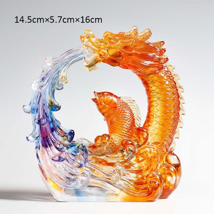 Buddha Stones Feng Shui Drago Koi Pesce Fatto a Mano Liuli Cristallo Arte Pezzo Decorazione Casa Ufficio