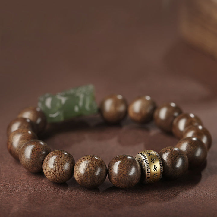 Bracciale Buddha Stones 925 Sterling Silver Brunei Agarwood PiXiu Jade Peace Strength