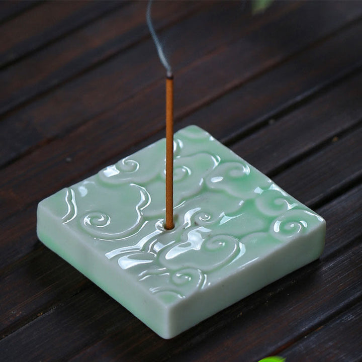Buddha Stones Mini Nuvole di Buon Auspicio Design Bastoncino di Guarigione Ceramica Piccolo Bruciatore di Incenso Decorazione