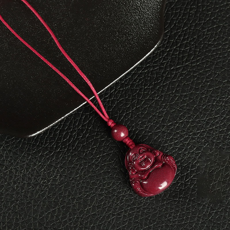 Buddha Stones Buddha che ride Cinabro Benedizione Collana Ciondolo Telefono Appeso Decorazione Portachiavi - Decorazione da appendere al telefono - Rosso - image 6