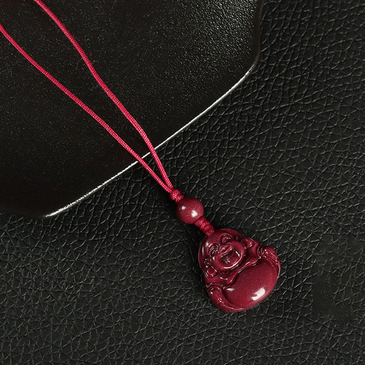 Buddha Stones Buddha che ride Cinabro Benedizione Collana Ciondolo Telefono Appeso Decorazione Portachiavi - Decorazione da appendere al telefono - Rosso - image 6