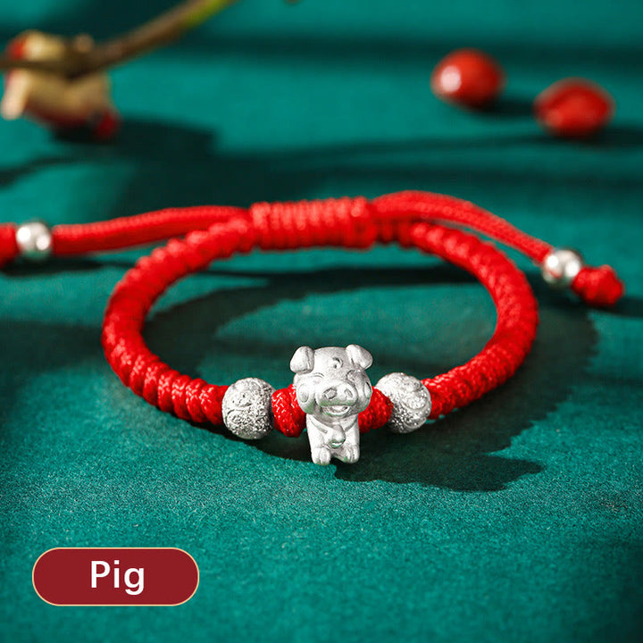 Braccialetto per bambini fatto a mano in corda rossa con Buddha Stones, in argento sterling 999, con zodiaco cinese