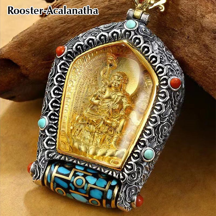 Collana con ciondolo con perline Dzi girevole Tibet Zodiaco cinese Natale Buddha Thangka Prosperità - Gallo-Acalanatha - image 12