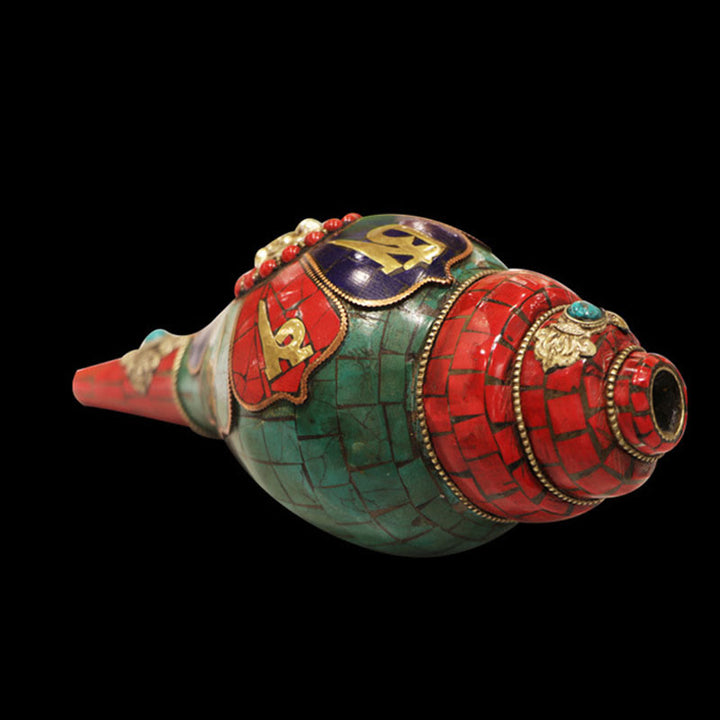 Shankha tibetano fatto a mano Om Mani Padme Hum Buddha Conch Shell Decorazione fortunata - image 13
