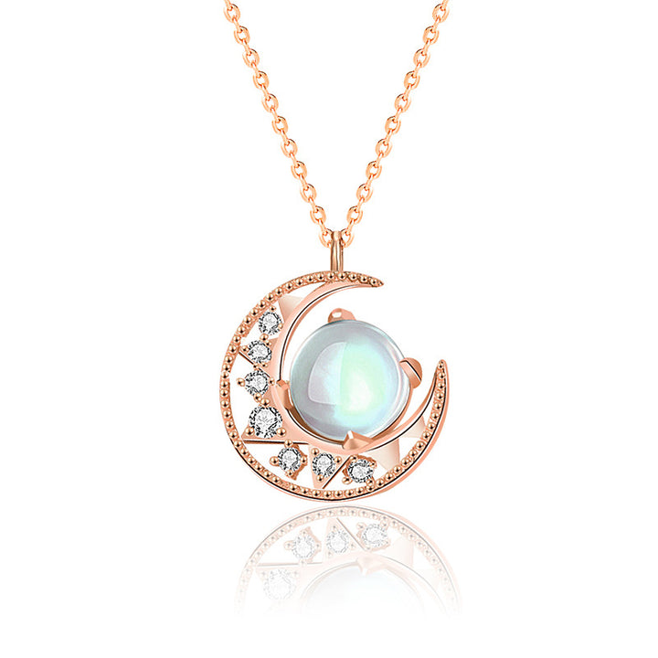 Buddha Stones 925 Sterling Silver Moonstone Moon Pattern Collana con ciondolo d'amore