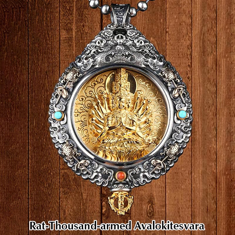 Buddha Stones Zodiaco cinese Buddha natale Thangka Nove palazzi Otto diagrammi Ricchezza Collana girevole Ciondolo - Avalokitesvara dalle mille braccia del ratto - image 2