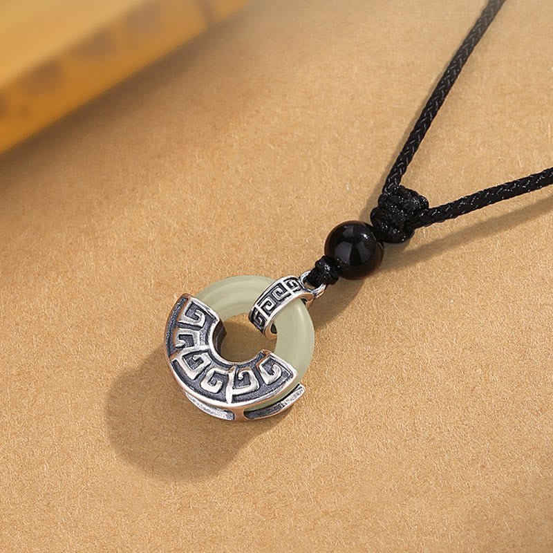 Collana con ciondolo Buddha Stones in argento sterling 925, giada naturale di Hetian, fibbia della pace e prosperità