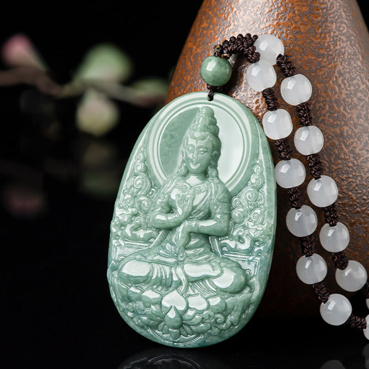 Collana con ciondolo Buddha Stones Natural Jade Avalokitesvara Amuleto Ricchezza - image 6