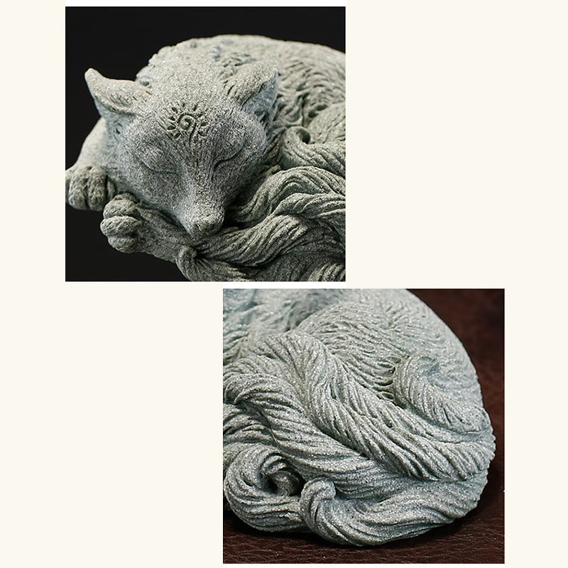 Buddha Stones Piccola volpe a nove code Protezione Casa Tè Animale domestico Figurina Decorazione