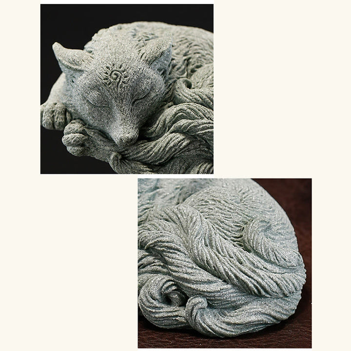 Buddha Stones Piccola volpe a nove code Protezione Casa Tè Animale domestico Figurina Decorazione