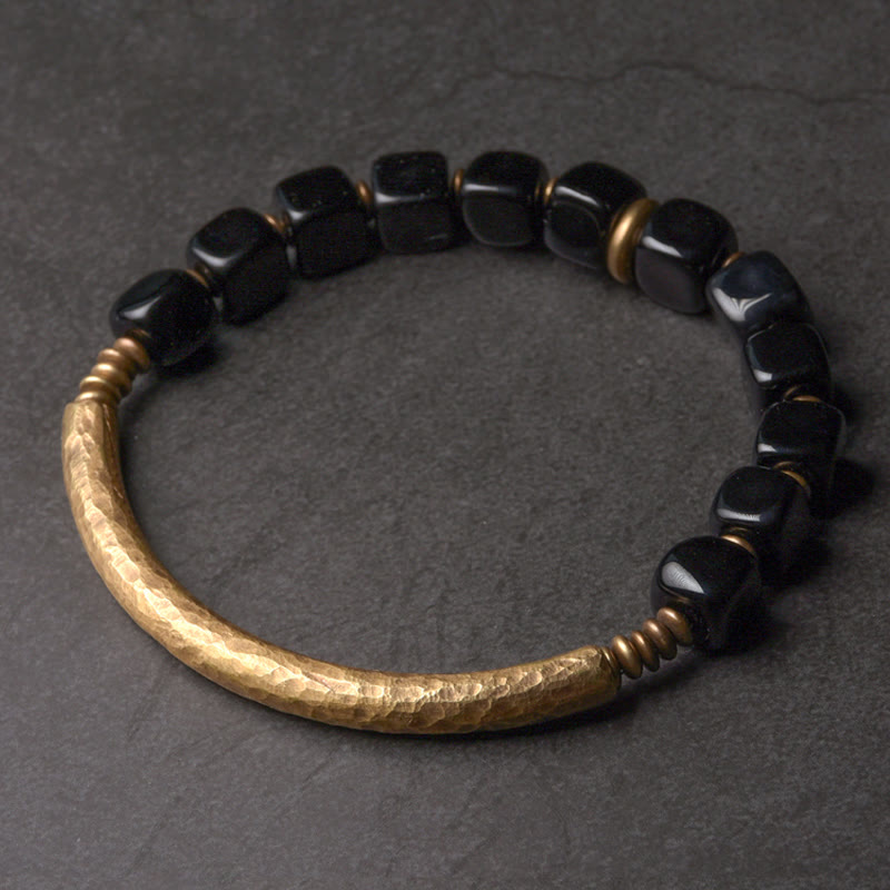 Braccialetto di coppia Buddha Stones Black Obsidian Crystal Copper Strength - 17-17,5 cm - image 1