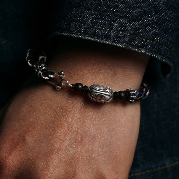 Braccialetto con treccia a nodo con pesce koi in argento sterling 925 Buddha Stones Wealth Reincarnation