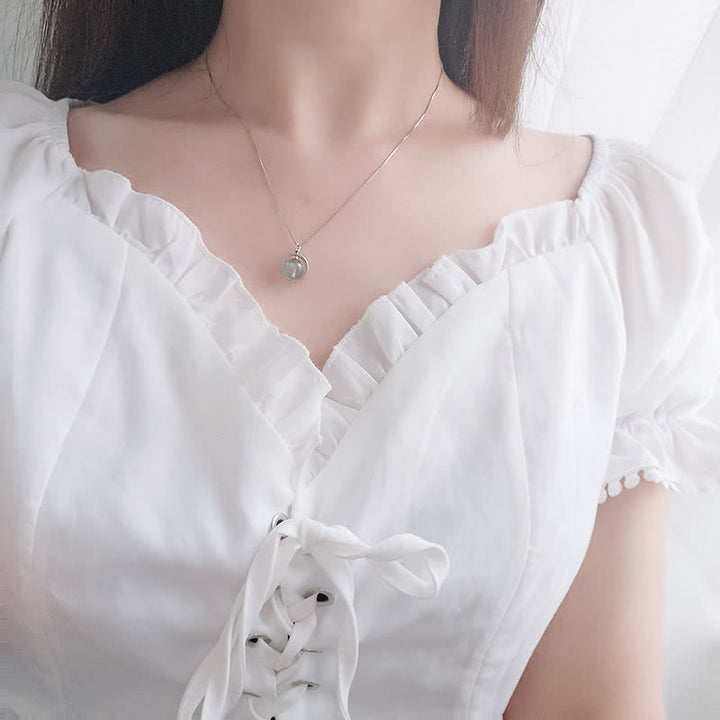 Buddha Stones 925 Sterling Silver Moonstone Love Planet Modello girevole Collana pendente - image 4