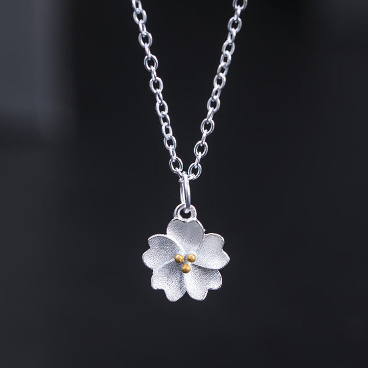 Collana con ciondolo a forma di fiore di ciliegio in argento sterling 925 con Buddha Stones e benedizione