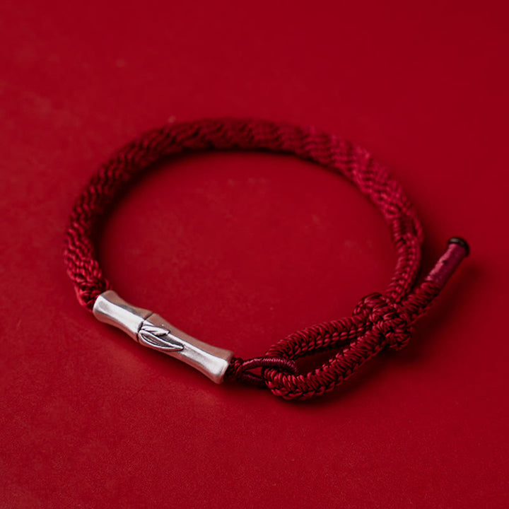 Braccialetto in argento sterling 925 con nodo di reincarnazione in bambù e corda di protezione dalla fortuna