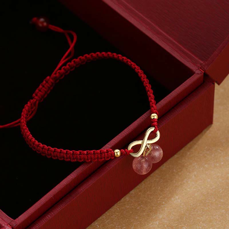 Braccialetto intrecciato con corda rossa, cristallo di quarzo fragola, nodo infinito, guarigione dell'amore, Buddha Stones