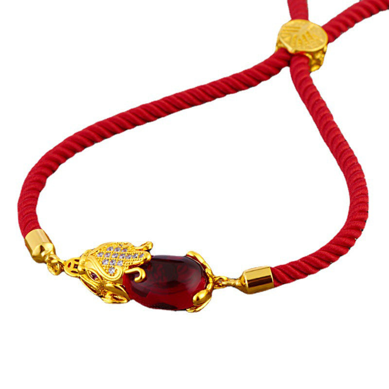 Braccialetto di corda rossa Pixiu in agata rossa Buddha Stones Wealth Attractor