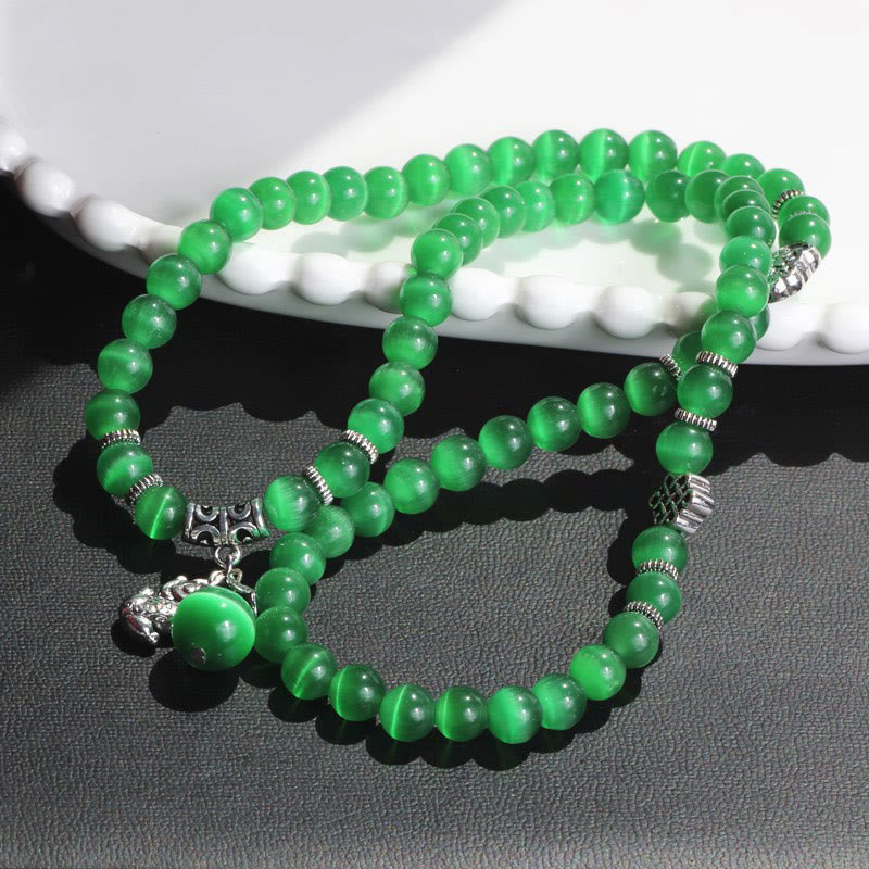 Braccialetto triplo avvolgente con supporto PiXiu Cat Eye Buddha Stones