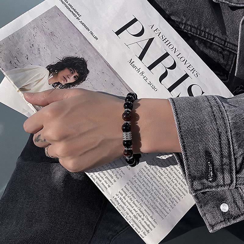 Bracciale Buddha Stones in ossidiana nera naturale con occhio di tigre e forza