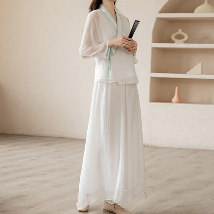 Buddha Stones Retro Preghiera Zen Meditazione Spirituale Pratica Chiffon Abbigliamento Donna Set