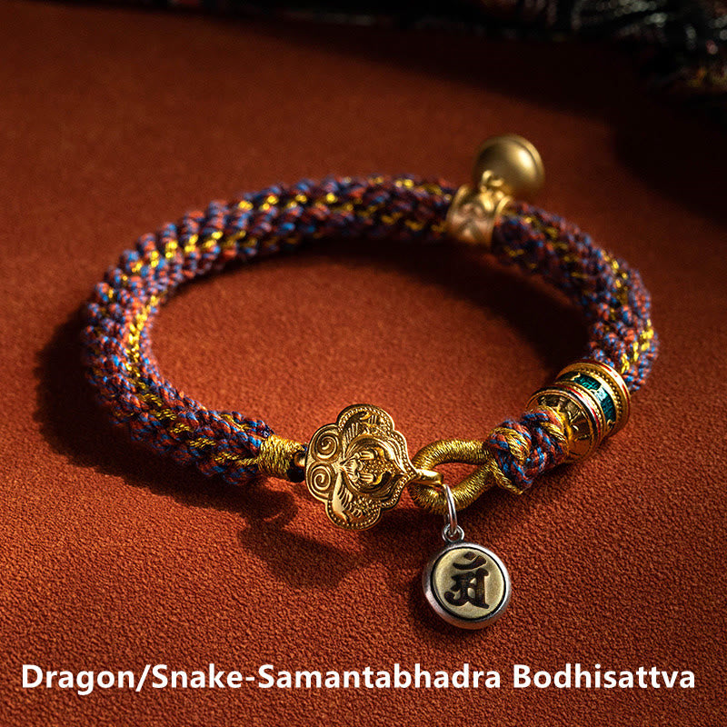 Buddha Stones con corda intrecciata in argento sterling 925 con ciondolo a forma di campana della fortuna, simbolo dello zodiaco cinese, Buddha natale Om Mani Padme Hum - Drago/Serpente-Samantabhadra Bodhisattva - 17-19 cm - image 14