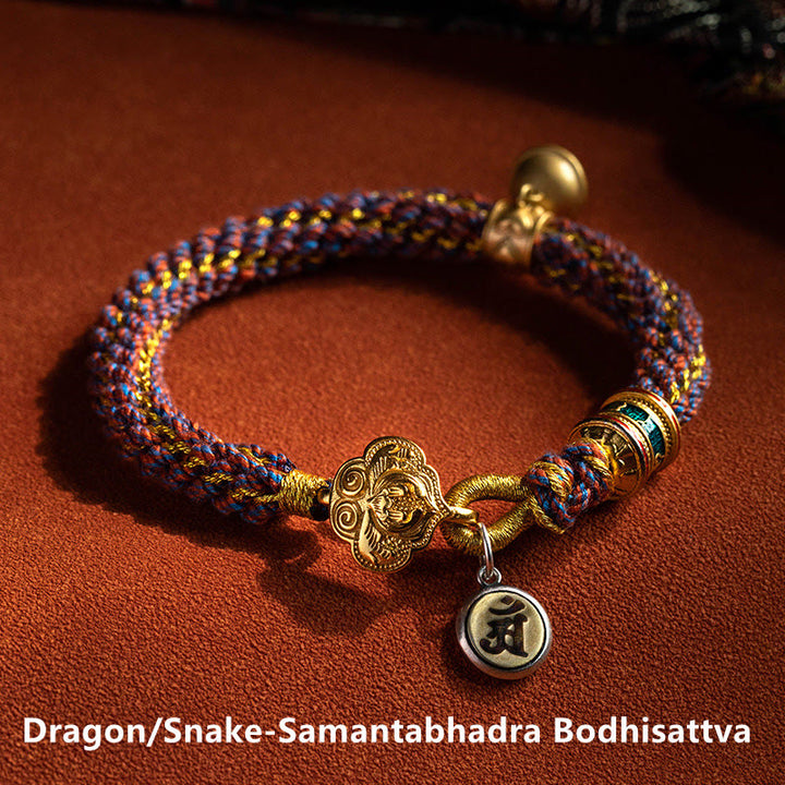Buddha Stones con corda intrecciata in argento sterling 925 con ciondolo a forma di campana della fortuna, simbolo dello zodiaco cinese, Buddha natale Om Mani Padme Hum - Drago/Serpente-Samantabhadra Bodhisattva - 17-19 cm - image 14