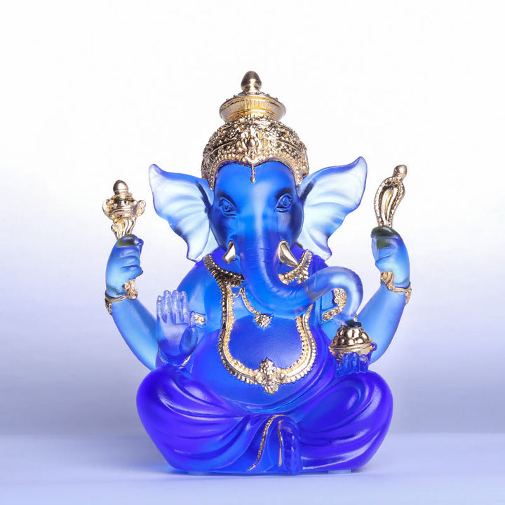 Buddha Stones fatte a mano Ganesh Ganpati Elefante Figurina Liuli Cristallo Pezzo d'Arte Protezione Statua Decorazione della casa - Ganesh blu e oro 11,5*9*14,5 cm - image 11