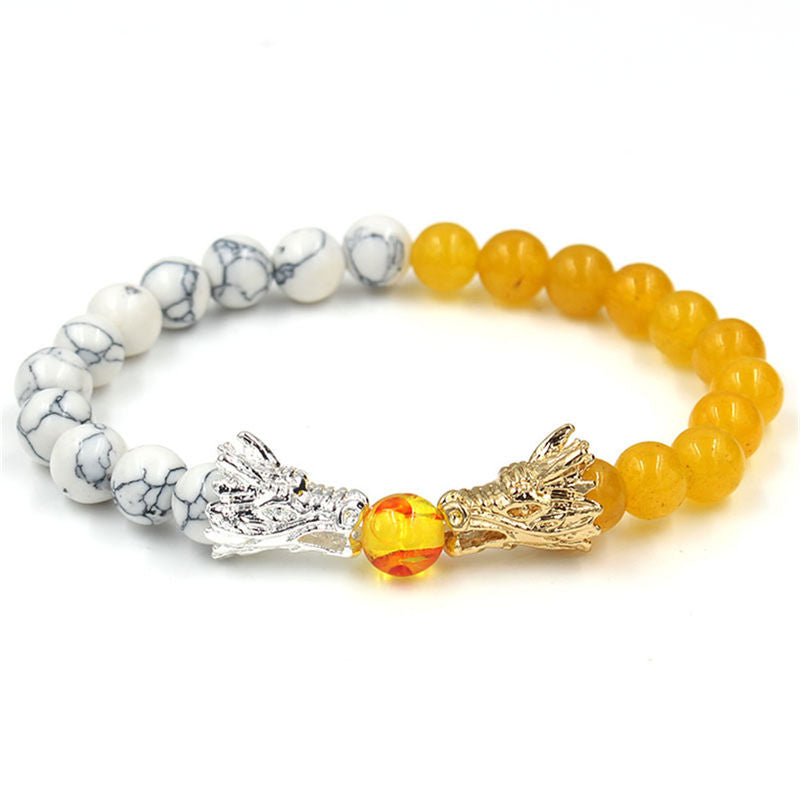 Braccialetto di perline con benedizione del drago, pietra lavica turchese bianco Buddha Stones