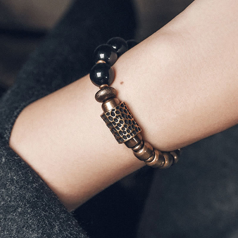 Braccialetto di supporto e guarigione Buddha Stones, pietra lavica, ossidiana arcobaleno e ottone. - image 15