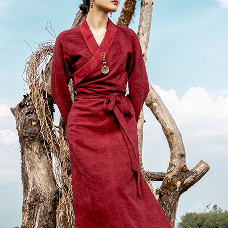 Buddha Stones Tibetan Dress Clothing Lhasa Abito lungo avvolgente Maxi abito Abbigliamento donna