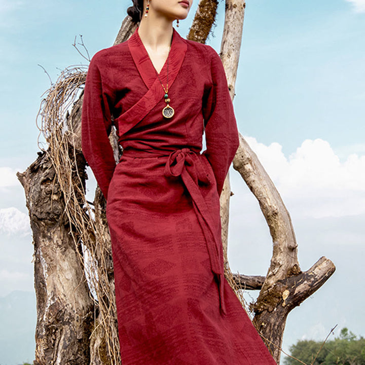 Buddha Stones Tibetan Dress Clothing Lhasa Abito lungo avvolgente Maxi abito Abbigliamento donna
