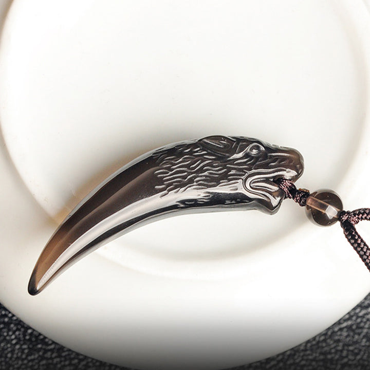 Buddha Stones Collana con ciondolo in ossidiana nera naturale, ossidiana di ghiaccio, ossidiana arcobaleno con motivo a dente di lupo e forza. - image 10