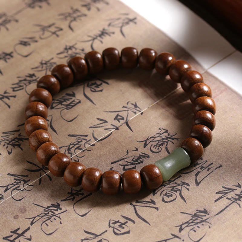 Bracciale Buddha Stones Natural Abelia Biflora Wood Hetian Jade Bamboo Bead che allontana gli spiriti maligni