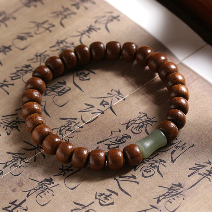 Bracciale Buddha Stones Natural Abelia Biflora Wood Hetian Jade Bamboo Bead che allontana gli spiriti maligni