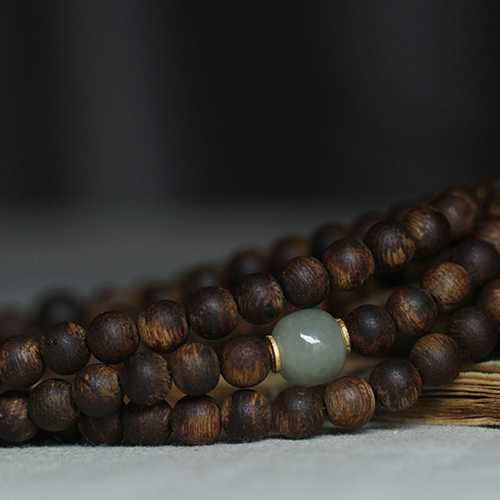 Braccialetto della pace in oro 999 con 108 perle Mala Nha Trang Bai Qinan Agarwood Jade (solo uno in magazzino)