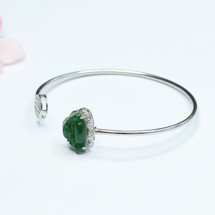 Braccialetto portafortuna Buddha Stones in argento sterling 925 con Buddha che ride e giada