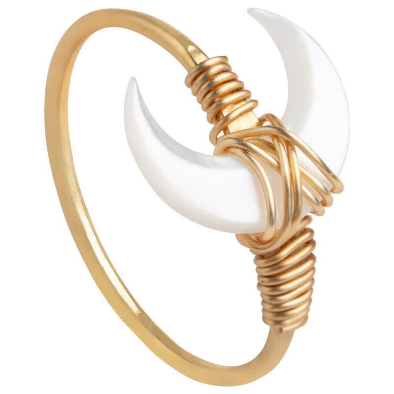 Buddha Stones Anello portafortuna con pietra di tridacna naturale e luna in oro 14 carati - image 11