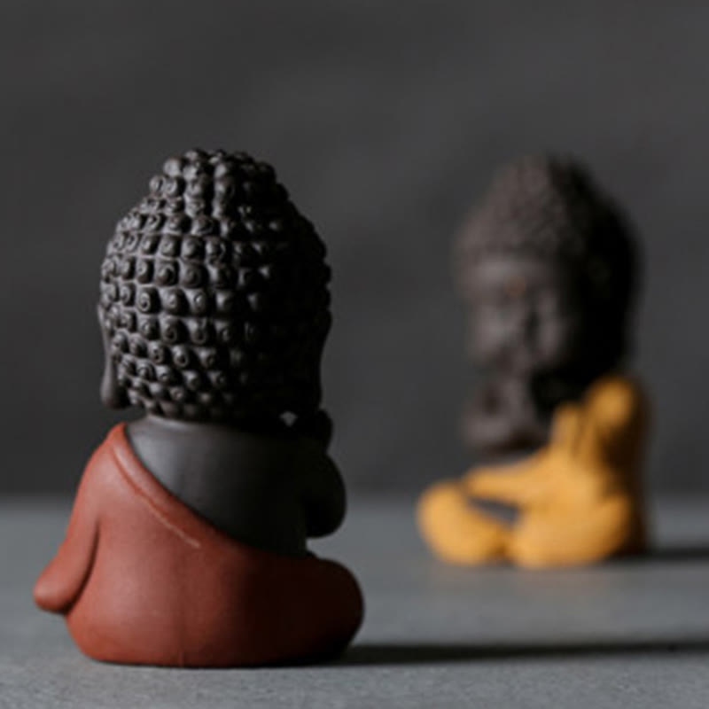 Buddha Stones Piccolo Buddha Serenity Argilla Viola Decorazione della scrivania di casa